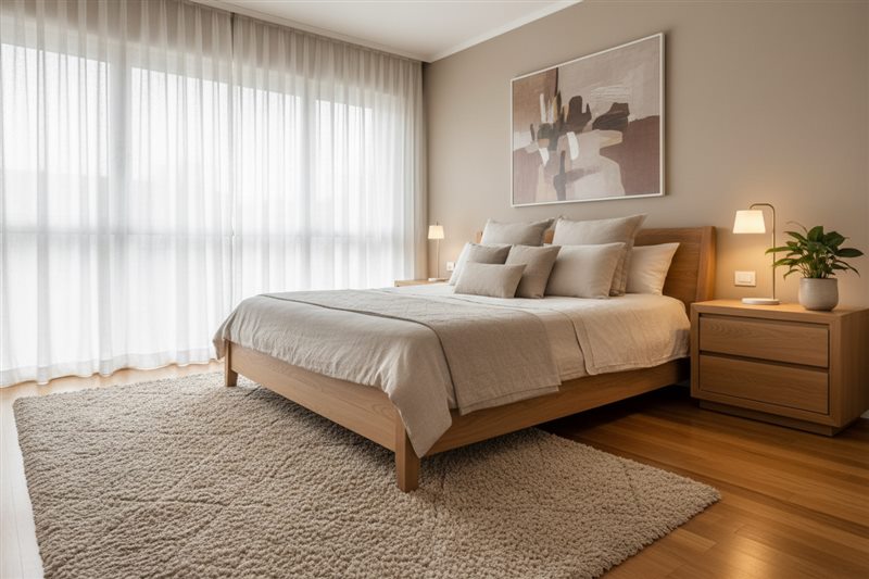 Dormitorio con alfombra impecable después del lavado Solo Alfombras